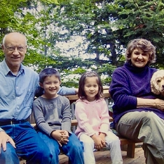 Grandchildren Leo and Nina, and dog Buffy