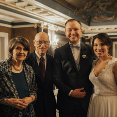 2017 Vera and Sy with newlyweds Saul (grandson) and Dana