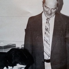 Teaching. This photo appeared in a 2 page spread about Dad in the 1982 Tremper yearbook.