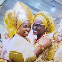 Aunty Vickie and I (Olufunke Ogeah) in a warm congratulatory hug on my daughter,Uche's wedding day..1st February 2020.