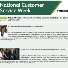 Hackney Council pays tribute to Vicky and  dedicates National Customer Services Week in her honour