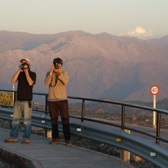 Outside at sunset on January 23, 2011. The photographers photographed. That's Benoit on the right, Vincent on the left, Francois taking the picture.