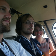 Ready to fly in helicopter over the lava! We didn't see a lot of lava, but the weather was so great!