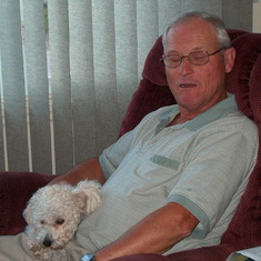 Papa on his 68th Birthday with his pal Zoe, sneaking a nap