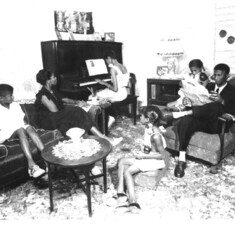 Al, Bettye on piano, Carolyn sitting in the middle of living room and Myra to far right sitting on the arm of chair...pic from mid 1940’s courtesy of - cousin Al