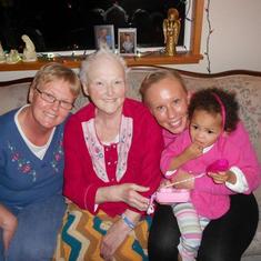 Dec 2011: with daughter Karen, granddaughter Jennifer, and great granddaughter Finley