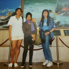Violet with her daughters on a visit to Singapore from London in the 90s