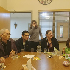 A family gathering with Mary in assisted living. 