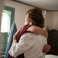Ginny giving Meg hugs before the wedding to Mike. Rockport, MA Sept 2015
