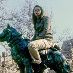 Ginny on the Balto statue in Central Park NYC - circa 1983
