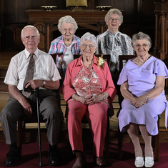 With Charlotte, Jean, Frances McCallum, and cousin Betty Simpson at Charlotte's 90th birthday