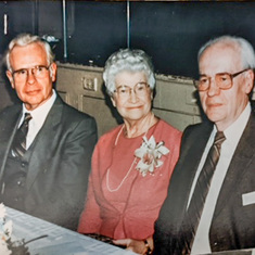 Jim, Charlotte, Duncan, 1984 on occasion of Aunt Charlotte's retirement.