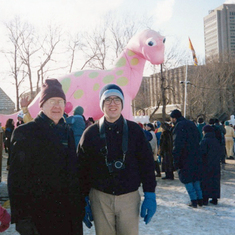 Jim with Kevin at the Carnaval d'hiver, Québec, 1986