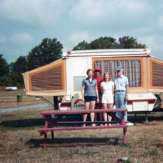 Norma, Peter F-M, Mona, and Jim camping, Gaspé trip, summer 1979