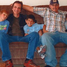 Austin (brother), Mark (father), Mateo (son), Wade, and Nico (son)
