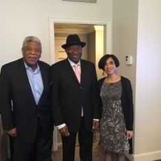 Walker's impact throughout Africa will never be forgotten. Here he is pictured with Goodluck Jonathan, former President of Nigeria, and Shehnaz Rangwala, long-time business associate and friend.