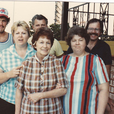 Five of us at a family reunion in Vista CA 1983 with our beautiful mom; left to right in  the back Dennis, Wally, David, in front Jan, mom, and Lois