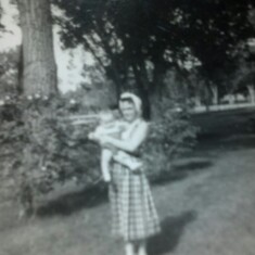 Our momma with baby brother at Gibson Park in Great Falls, Mt 1959