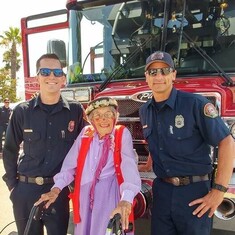 Aug 5 2017 La Mesa Safety Fair Bonkers flirting with firemen photo credit to Kathy Cannon.