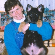 Wanda with German Shepherd puppy, \"Tanna\" 1998