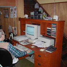 His first computer setup in basement.