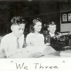 Ward_we_three: From Mary Richards: Dad, my husband and me. It was 1941 at Shull Jr. High School.