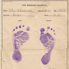 Dad's footprints from hospital 1-19-1925