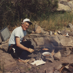 Dad at shore lunch Lake of the Woods 1990