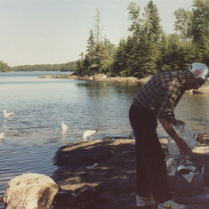 Dad Lake of the Woods shore lunch June 1991