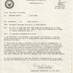 Dad's Navy reserve discharge letter 1959
