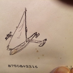 Dad's drawing of his iceboat, sent to me last January on the outside of an envelope