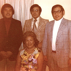 1975 (Washington, DC): Denny, Wayne, Warren and Claire on Claire's 60th birthday.