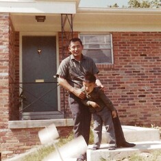 1963ish (Washington, DC): Warren and Denny in front of the Fessenden St. house.