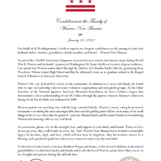 Letter from Mayor Muriel Bowser