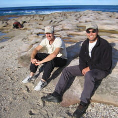 Wayne with brother-in-law Geoff at Cronulla beach, AUS