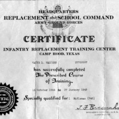 Infantry Replacement Training Certificate