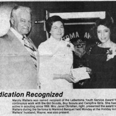 Mary received La Sertoma Award