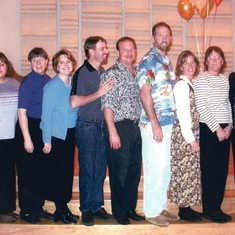 A photo of Dad's 9 children taken at their 50th Anniversary party.