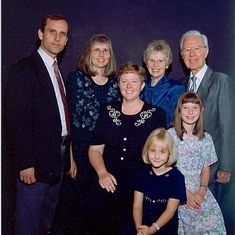 The Muir Family - Herb (son-in-law), Gail (Daughter), Gladys (Daughter), Evelyn (wife), Wellesley with grand-daughters Melissa and Tami Giebel