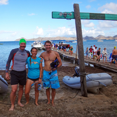 2014, just about to swim from Nevis to St Kitts: 2.5 miles = 4 km