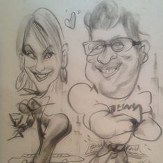 wendy and Johnnie caricature sketched in New York City
