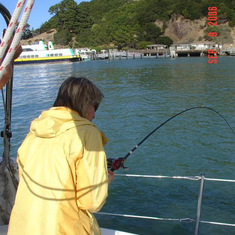 the only time I ever saw her fishing. San Francisco Bay at Angel Island.