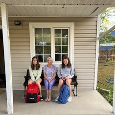 Grand daughter's Brooke (left) and Kate (right) with Oma, first day of school 2022