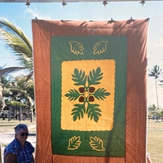 On Kwajalein, mom learned to “Hawaiian quilt.” This pattern was Breadfruit. 1986