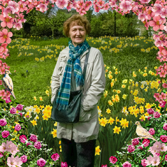 Memorial Square for my Dear Mother to be added to the Covid Memorial Quilt, yes she loved flowers, with many in the photo being from her garden...