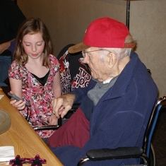 GREAT GRAND-DAUGHTER KELSEY WITH DAD , CELEBRATING HIS 89TH BIRTHDAY...