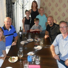 Kandy's 70th birthday (2017) Left to Right: Jess, Tom, Grace, Kandy, Noah, Luke (in front of Noah), Chad and Ryan.