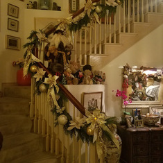 Billy's Christmas decorations on the stairway