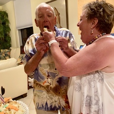 Thrisa giving Bill a bite of their Anniversary cake. We all had a great time. GG