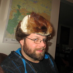 will modelling the beaver fur moose-hide hat I made